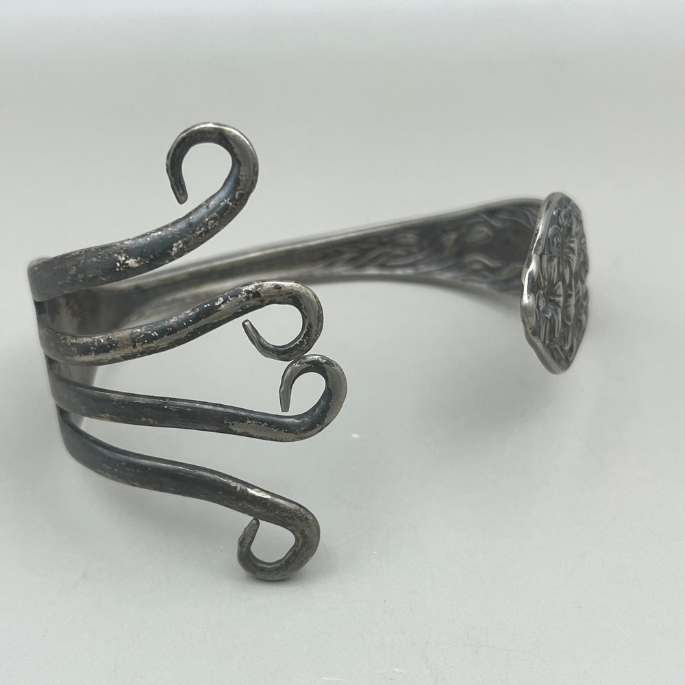 Vtg Stratford Silver Plated Cuff Bracelet‎ Ornate Floral Upcycled Silverware